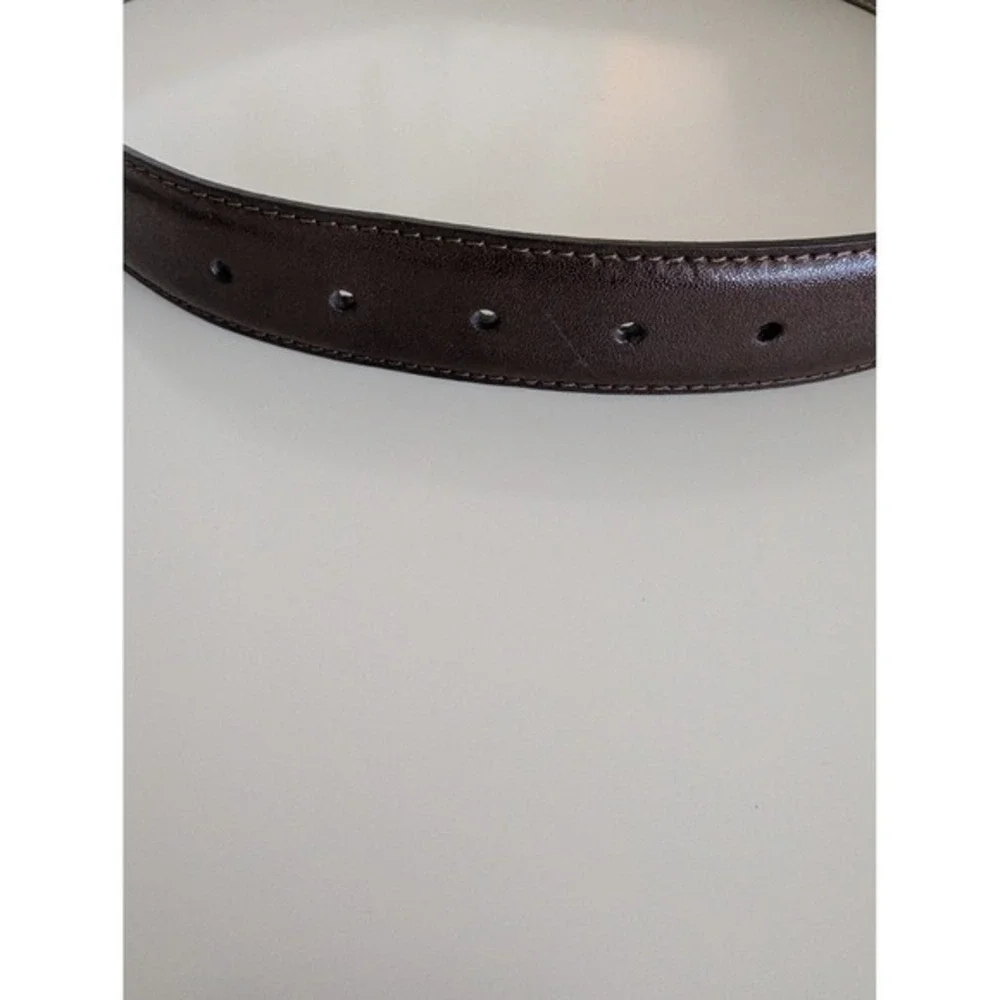 Men's Brown Italian Leather Belt with Silver Buckle Size 36 Dress Casual‎